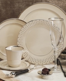 Simple elegance served with sophistication. The Bracelet place settings collection from Pickard features luminous platinum bands on fine china for a classic look that never goes out of style. 5-piece place setting includes 1 dinner plate, 1 salad plate, 1 bread and butter plate, 1 teacup and 1 saucer.