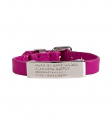Inject an edge of attitude into your look with Marc by Marc Jacobs bright pink leather ID bracelet - Buckled leather band and silver-toned brass logo engraved ID plate - Wear alone, or stacked up high with colorful bangles