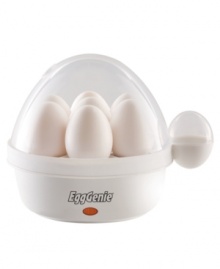 In the mood for eggs, but don't want to put in the work? Your wish is granted! The EggGenie egg cooker delivers perfectly poached or boiled eggs -- hard, medium or soft -- with no water to boil and no clocks to watch. Simply add the required amount of water and let the steam go to work. One-year warranty. Model 8095. In the mood for eggs, but don't want to put in the work? Your wish is granted! The EggGenie egg cooker delivers perfectly poached or boiled eggs -- hard, medium or soft -- with no water to boil and no clocks to watch. Simply add the required amount of water and let the steam go to work. One-year warranty. Model 8095.
