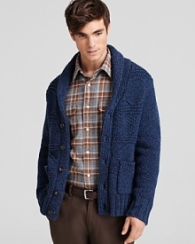 Jack Spade's wool sweater with classic shawl collar boasts debonair style and plush warmth. Jack Spade's wool sweater with classic shawl collar boasts debonair style and plush warmth.