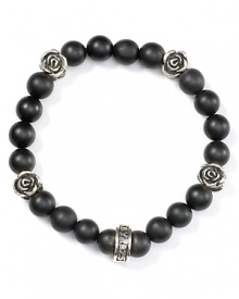 Break with conventional accessories. This hard-hitting sterling silver and onyx bracelet from Queen Baby is equal parts edgy and glamorous, accented by delicate silver rosettes.