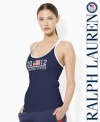 An essential scoopneck tank in fine-ribbed combed cotton is accented with bold country detailing in celebration of Team USA's participation in the 2012 Olympic Games.