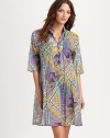EXCLUSIVELY AT SAKS.COM. A vibrant geo-tribal print makes this trapeze dress a must-have. Mandarin collarElbow-length sleevesButton placketPull-on style70% cotton/30% silkDry cleanMade in Italy