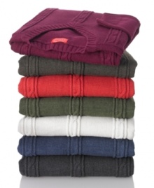 The subtle cable-knit design of this classic V-neck sweater lends instant polish to any casual combo. (Clearance) The subtle cable-knit design of this classic V-neck sweater lends instant polish to any casual combo. (Clearance)