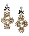 For a glamourous vintage-inspired appeal, reach no further than these gorgeous chandelier earrings from Betsey Johnson. Gold-plated flowers with crystal accents will add just enough sparkle to your look, while hematite-plated bows and a crystal accented post add the perfect finishing touches. Approximate drop: 3-1/3 inch.