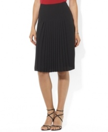 Intricate accordian pleats create an elegant counterpoint to the flowing shape of Lauren Ralph Lauren's A-line skirt in delicate georgette. Intricate accordian pleats create an elegant counterpoint to the flowing shape of Lauren Ralph Lauren's A-line skirt in delicate georgette.