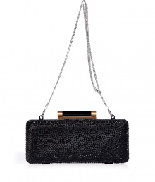 Hard-edge elegance gets an impossibly glamorous twist in Diane von Furstenbergs crystal embellished clutch, finished to perfection with a flawless patent leather back - Metal frame, hinged top closure, removable chain-link shoulder-strap, inside back wall slot pocket - Pair with cocktail dresses and statement pumps Hard-edge elegance gets an impossibly glamorous twist in Diane von Furstenbergs crystal embellished clutch, finished to perfection with a flawless patent leather back - Metal frame, hinged top closure, removable chain-link shoulder-strap, inside back wall slot pocket - Pair with cocktail dresses and statement pumps