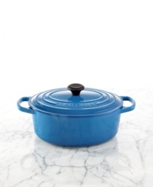 One-pot perfection! The best addition for small families, this enameled cast iron oven packs your kitchen with even greater precision and performance than ever before. Perfect for prepping smaller game or poultry, like quail, cornish hen and chicken, this Signature piece masters slow cooking, evenly distributing and retaining heat and moving effortlessly from oven to table. Lifetime warranty. One-pot perfection! The best addition for small families, this enameled cast iron oven packs your kitchen with even greater precision and performance than ever before. Perfect for prepping smaller game or poultry, like quail, cornish hen and chicken, this Signature piece masters slow cooking, evenly distributing and retaining heat and moving effortlessly from oven to table. Lifetime warranty.