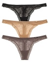 This stretchy mesh thong from Calvin Klein features a thin lace waistband and scalloped lace trim. Style #D3452.