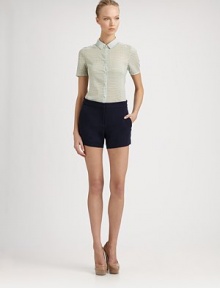 EXCLUSIVELY AT SAKS. A soft check print patterns this classic, cotton blend style.Modified point collarShort sleevesFront horn button closuresCurved back hemlineAbout 23 from shoulder to hem50% cotton/50% viscoseDry cleanMade in USA of Italian fabricModel shown is 5'11 (180cm) wearing US size 4. EXCLUSIVELY AT SAKS. A soft check print patterns this classic, cotton blend style.Modified point collarShort sleevesFront horn button closuresCurved back hemlineAbout 23 from shoulder to hem50% cotton/50% viscoseDry cleanMade in USA of Italian fabricModel shown is 5'11 (180cm) wearing US size 4.
