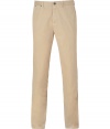 Classic beige gabardine chino from Seven for All Mankind - This modern take on the classic chino is a versatile must-have - Flat front, side and back pockets, classic cut - Pair with a cashmere pullover, military-inspired jacket, and motorcycle boots