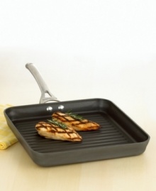 Get your grill on. Calphalon's winning combination of a nonstick cooking surface and raised ridges provides beautifully grilled, low-fat results, while the hard-anodized construction ensures years of great use. Lifetime warranty. Get your grill on. Calphalon's winning combination of a nonstick cooking surface and raised ridges provides beautifully grilled, low-fat results, while the hard-anodized construction ensures years of great use. Lifetime warranty.