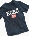What's better than one Ecko graphic? One on top of another. Ecko Unltd short-sleeved logo tee with superimposed screenprints.
