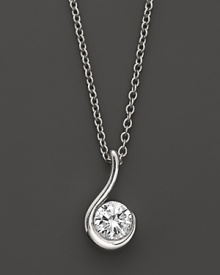 Elegant diamond pendant in modern 14K. white gold setting.