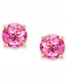 Pretty pink sparklers. Victoria Townsend's petite stud earrings pack a sparkling punch with round-cut pink topaz (3 ct. t.w.) set in 18k gold over sterling silver. Approximate diameter: 1/4 inch.