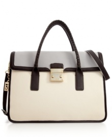 Ideal for work or play. This gorgeous DKNY bag features a vintage-inspired satchel silhouette, contrast trim and high-shine goldtone hardware. Ideal for work or play. This gorgeous DKNY bag features a vintage-inspired satchel silhouette, contrast trim and high-shine goldtone hardware.
