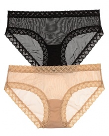 Sheer mesh briefs with pretty lace trim, a flattering style from Natori.