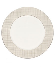 Dressed in a fine diamond grid of bronze and warm taupe, the Veneto dinner plates are tailored for formal dining and everyday elegance in bone china. Dressed in a fine diamond grid of bronze and warm taupe, the Veneto dinner plates are tailored for formal dining and everyday elegance in bone china.