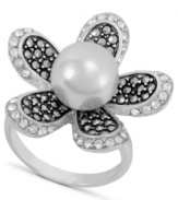 Express a little natural beauty. Genevieve & Grace's intricate flower ring glitters with the addition of marcasite and a glass pearl at center (10 mm). Set in sterling silver. Size 7 and 8.