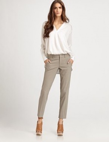 Lightweight wool blend with a cropped, slim-fitting silhouette. Button frontFront zipperSlash pocketsBack besom pocketsInseam, about 3096% wool/4% Lycra® Machine washMade in Italy of imported fabricModel shown is 5'11 (180cm) wearing US size 4. Lightweight wool blend with a cropped, slim-fitting silhouette. Button frontFront zipperSlash pocketsBack besom pocketsInseam, about 3096% wool/4% Lycra® Machine washMade in Italy of imported fabricModel shown is 5'11 (180cm) wearing US size 4.