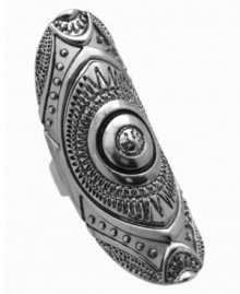 Tribal chic. A decorative etched design adorns GUESS's knuckle-covering ring. Set in silver tone mixed metal. Size 8.