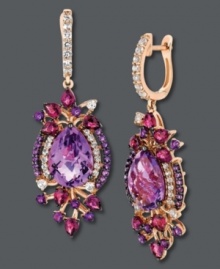 Feminine flourish. Le Vian's sweet drop earrings feature pear and round-cut amethyst (9-3/4 ct. t.w.), pear-cut rhodolite (2-1/2 ct. t.w.) and sparkling white topaz accents. Set in 14k rose gold. Approximate drop: 2 inches. Feminine flourish. Le Vian's sweet drop earrings feature pear and round-cut amethyst (9-3/4 ct. t.w.), pear-cut rhodolite (2-1/2 ct. t.w.) and sparkling white topaz accents. Set in 14k rose gold. Approximate drop: 2 inches.