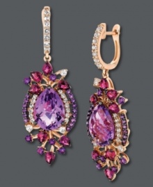 Feminine flourish. Le Vian's sweet drop earrings feature pear and round-cut amethyst (9-3/4 ct. t.w.), pear-cut rhodolite (2-1/2 ct. t.w.) and sparkling white topaz accents. Set in 14k rose gold. Approximate drop: 2 inches.