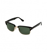 An angular fusion of iconic Ray-Ban frames, these cool sunglasses lend a bold retro feel to every outfit - Black plastic half-frames and handles, gold-toned metal half-frames and bridge, clear nude nose-pieces, crystal green G-15 XLT semi-mirrored lenses, signature logo on both temples - Lens filter category 3, 100% UV protection - Comes with a logo-stamped semi-hard carrying case - A timeless choice destined to become your four season favorites