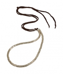 Simple, but show-stopping artisan necklace - Features small, silver-colored brass beads on a leather cord - Hand-created by Argentinian designer Mara Carrizo Scalise - A gorgeous every-day necklace with a white linen button-down and jeans, or dressed up for a night out with a plunge-neck dress Simple, but show-stopping artisan necklace - Features small, silver-colored brass beads on a leather cord - Hand-created by Argentinian designer Mara Carrizo Scalise - A gorgeous every-day necklace with a white linen button-down and jeans, or dressed up for a night out with a plunge-neck dress