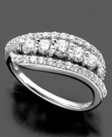 Capture the brilliance of a full-fledged romance with this magnificent ring by Wrapped in Love(tm). Crafted in 14k white gold with sparkling round-cut diamonds (1 ct. t.w.). Capture the brilliance of a full-fledged romance with this magnificent ring by Wrapped in Love(tm). Crafted in 14k white gold with sparkling round-cut diamonds (1 ct. t.w.).