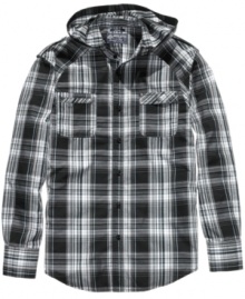 Pop the hood on your favorite casual look. This American Rag shirt needs nothing else. Pop the hood on your favorite casual look. This American Rag shirt needs nothing else.