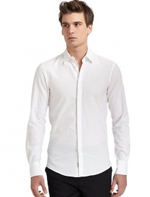 THE LOOKSlim fit silhouetteTonal textured pinstripe designShirt collarFront button closure Long button cuff sleeves Shirttail hemBack yoke and seam detailsTHE MATERIAL75% cotton/25% rayonCARE & ORIGINMachine washMade in Italy THE LOOKSlim fit silhouetteTonal textured pinstripe designShirt collarFront button closure Long button cuff sleeves Shirttail hemBack yoke and seam detailsTHE MATERIAL75% cotton/25% rayonCARE & ORIGINMachine washMade in Italy