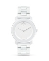 Time with a new white-hot energy this summer-ready mid-size Movado BOLD watch features a fresh white dial and deployment bracelet.