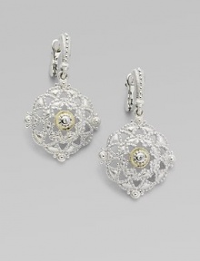 From the Windsor Collection. Antique-inspired shields of white pavé sapphires, sterling silver and 18k yellow gold drop from the ears with vintage elegance. White sapphires Sterling silver and 18k yellow gold Drop, about 1¼ Length, about 1 Width, about ¾ Post and hinge back Imported From the Windsor Collection. Antique-inspired shields of white pavé sapphires, sterling silver and 18k yellow gold drop from the ears with vintage elegance. White sapphires Sterling silver and 18k yellow gold Drop, about 1¼ Length, about 1 Width, about ¾ Post and hinge back Imported