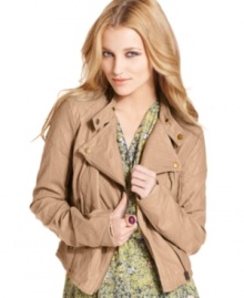 Quilting details add high style to this Bar III faux-leather motorcycle jacket -- an on-trend topper! Quilting details add high style to this Bar III faux-leather motorcycle jacket -- an on-trend topper!