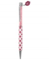 Seal it with a kiss. This pen from Betsey Johnson, crafted from silver-tone mixed metal with pink accents, does lip service in style as seen by the whimsical print and charm on top. Item comes packaged in a signature Betsey Johnson Gift Box. Approximate length: 5-1/2 inches. Approximate width: 3/8 inch.