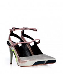 With their edgy pointed toe and modern mash-up of fabric and mixed leathers, Jil Sanders multicolored pumps lend a fashion-forward finish to any outfit - Pointed toe, slingback with pull, double buckled ankle straps, neon accented paneling across arch on sole, matte grey heel - Wear as an eye-catching finish to modern-minimalist looks With their edgy pointed toe and modern mash-up of fabric and mixed leathers, Jil Sanders multicolored pumps lend a fashion-forward finish to any outfit - Pointed toe, slingback with pull, double buckled ankle straps, neon accented paneling across arch on sole, matte grey heel - Wear as an eye-catching finish to modern-minimalist looks