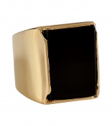Punctuate your fashion-forward looks with this intricately crafted mixed-media statement ring from Maison Martin Margiela - Black polished insert on front, partial gold-toned/clear band, logo engraved on the inside - Wear with everything from tees and jeans to streamlined cocktail sheaths