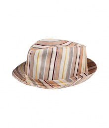 Elegant hat in fine, patterned silk and linen blend - A chic spin on the classic Trilby style - Vibrant coral and cream stripe motif - Moderately large brim ideal for keeping the sun at bay - An eye-catching, go-to warm weather accessory - Pair with everything from a t-shirt and chinos to a button down and Bermudas Elegant hat in fine, patterned silk and linen blend - A chic spin on the classic Trilby style - Vibrant coral and cream stripe motif - Moderately large brim ideal for keeping the sun at bay - An eye-catching, go-to warm weather accessory - Pair with everything from a t-shirt and chinos to a button down and Bermudas