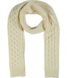 Homespun charm goes high fashion with this easy-to-style chunky cable knit wool scarf from cult-favorite accessory label Maison Martin Margiela - Cable knit pattern wool scarf with ribbed hem - Pair with an elevated jeans-and-tee ensemble, a leather jacket, and platform booties Homespun charm goes high fashion with this easy-to-style chunky cable knit wool scarf from cult-favorite accessory label Maison Martin Margiela - Cable knit pattern wool scarf with ribbed hem - Pair with an elevated jeans-and-tee ensemble, a leather jacket, and platform booties