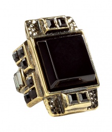 With a luxe ancient Egyptian feel, this Emilio Pucci cocktail ring adds the perfect amount of bling to any look - Brass ring with a large rectangular Onyx stone with deco-inspired crystal embellishment at side and band - Pair with a boho-inspired look or an elevated jeans-and-tee ensemble With a luxe ancient Egyptian feel, this Emilio Pucci cocktail ring adds the perfect amount of bling to any look - Brass ring with a large rectangular Onyx stone with deco-inspired crystal embellishment at side and band - Pair with a boho-inspired look or an elevated jeans-and-tee ensemble