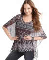 A global-chic print adds spice to this floaty, airy chiffon top from 6 Degrees!