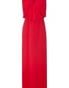 Inject bold style into your evening look with this stunning crimson maxi-dress from Raoul - V-neck, sleeveless, gathered shoulders, blouson top with draped overlay, floor-length full skirt, concealed side zip closure - Wear with metallic heels and a chain-detailed shoulder bag