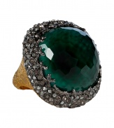 Inspired by dreams of Africa, Alexis Bittars Siyabona cocktail ring lends an alluring edge of glamour to your look - Deep emerald green stone, tonal silver crystals, gunmetal-toned setting, textural gold-toned band - Wear with everything from jeans and pullovers to cocktail dresses and heels