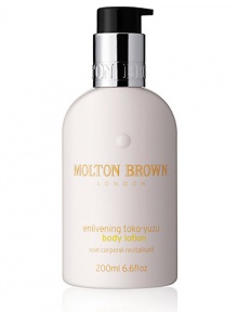 Enrich and refresh the skin with our enlivening spiced citrus body hydrator. Oriental toko-yuzu fruit extracts help to improve skin tone and give anti-oxidant protection, while an essential oil fusion of Mandarin, bitter orange, ginger and caraway energize and lift your senses. 6.6 oz. Enrich and refresh the skin with our enlivening spiced citrus body hydrator. Oriental toko-yuzu fruit extracts help to improve skin tone and give anti-oxidant protection, while an essential oil fusion of Mandarin, bitter orange, ginger and caraway energize and lift your senses. 6.6 oz.