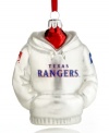 Nothing says festive to baseball fans like the Texas Rangers hoodie ornament by Kurt Adler. Reverses to another team logo.