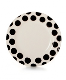 With platinum-banded dots in white porcelain, the Black Pearl serving bowl from Cru offers fine dining without the formality. With platinum-banded dots in white porcelain, the Black Pearl serving bowl from Cru offers fine dining without the formality.