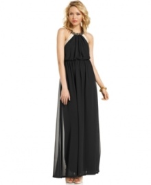 Tough stuff: a braided, chain halter neck adds heavy metal contrast to a maxi dress of wispy chiffon. From XOXO. Tough stuff: a braided, chain halter neck adds heavy metal contrast to a maxi dress of wispy chiffon. From XOXO.