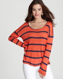 Classic stripes and vibrant color come together in this Splendid top, fashioned in a versatile lightweight knit. Classic stripes and vibrant color come together in this Splendid top, fashioned in a versatile lightweight knit.