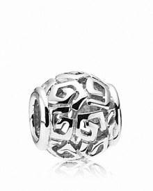 Angular spiral lines adorn this polished sterling silver PANDORA charm.